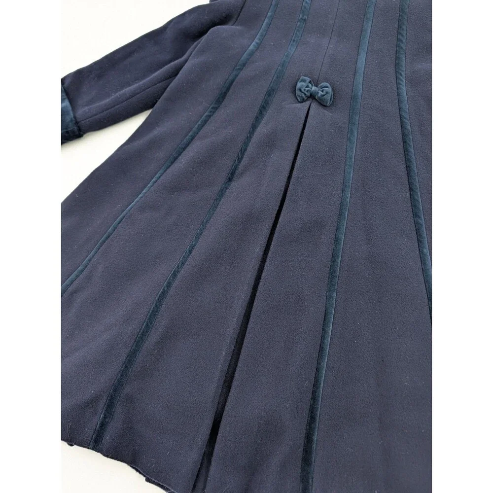 Vintage Rothschild Pea Coat Girls 10 Navy Blue Wool Dress Velvet Collar Overcoat